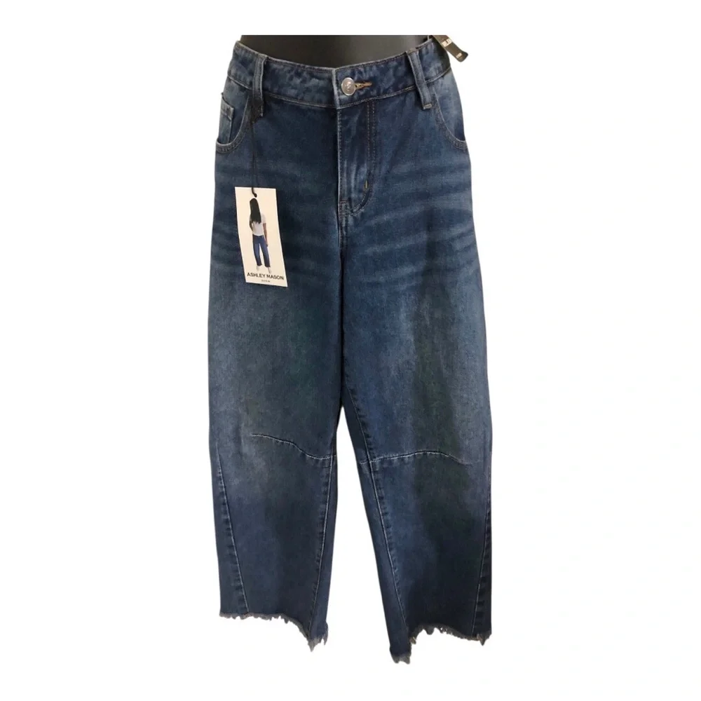 Ashley Mason loose fit cut off raw hem barrel jeans size 9/29 new - Picture 6 of 16